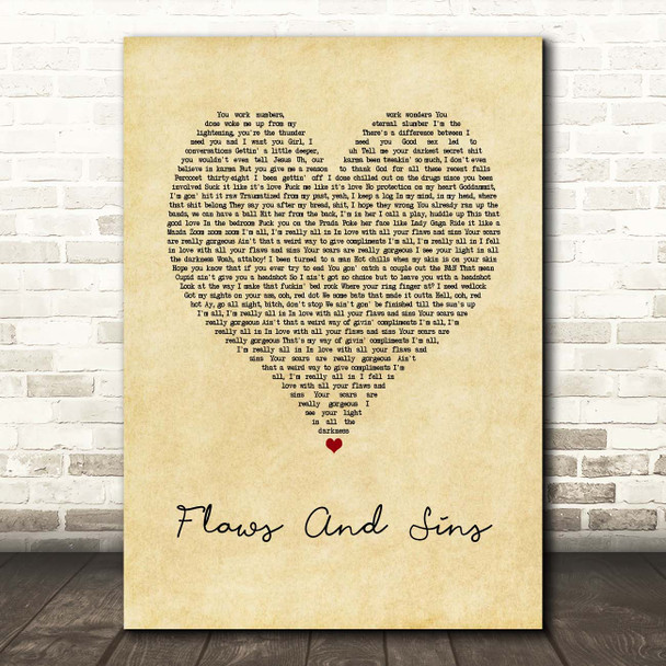 Juice WRLD Flaws And Sins Vintage Heart Song Lyric Print