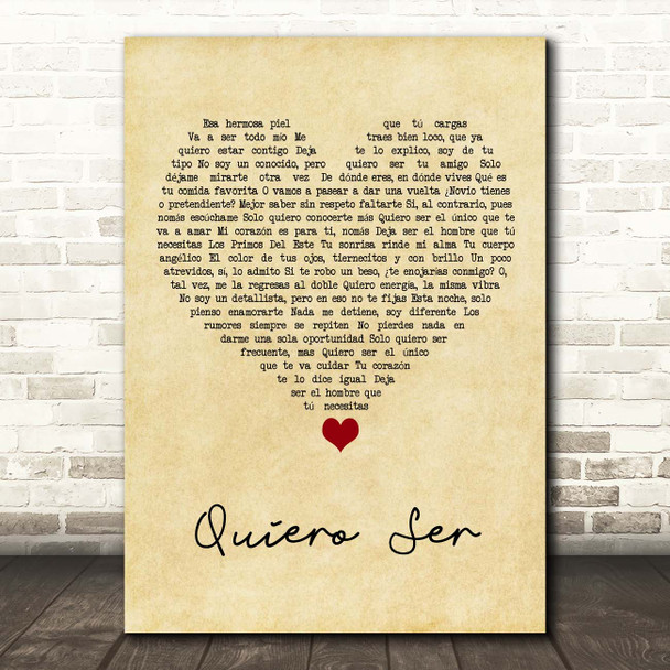 Los Primos Del Este Quiero Ser Vintage Heart Song Lyric Print