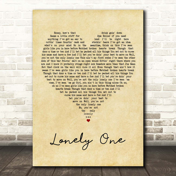 Luke Combs Lonely One Vintage Heart Song Lyric Print