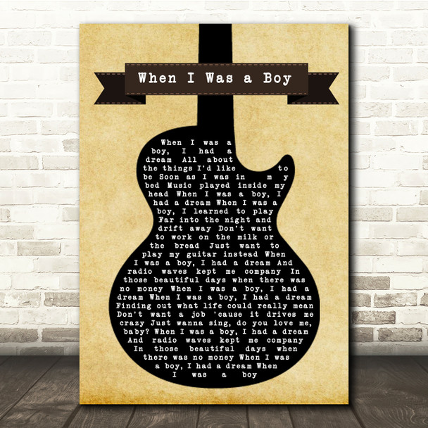 Electric Light Orchestra When I Was a Boy Black Guitar Song Lyric Quote Music Print