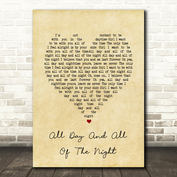 The Kinks All Day And All Of The Night Vintage Heart Song Lyric Wall Art Print