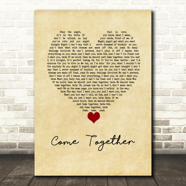 Chris Brown Come Together Vintage Heart Song Lyric Wall Art Print