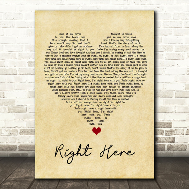 Chris Brown Right Here Vintage Heart Song Lyric Wall Art Print