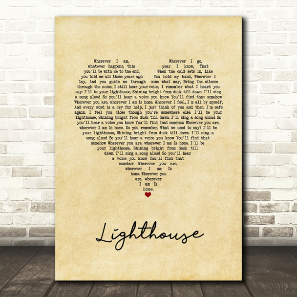 Collabro Lighthouse Vintage Heart Song Lyric Wall Art Print