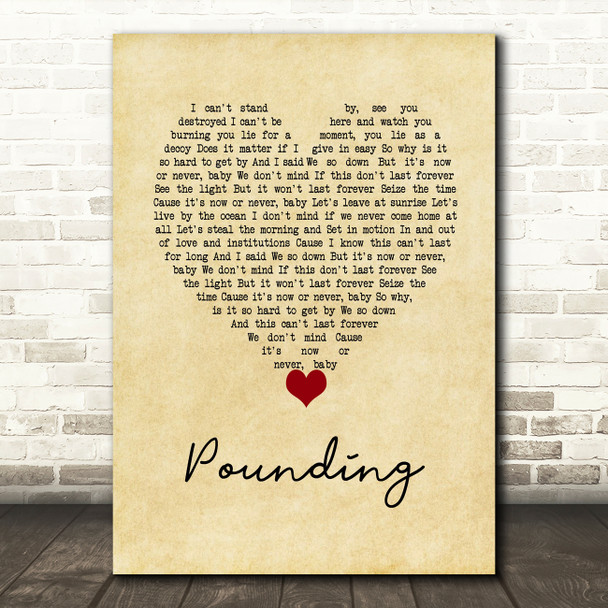 Doves Pounding Vintage Heart Song Lyric Wall Art Print