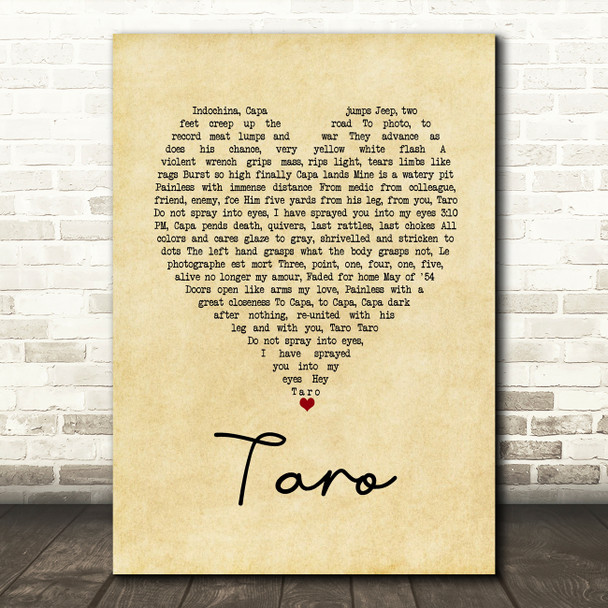 alt-J Taro Vintage Heart Song Lyric Wall Art Print