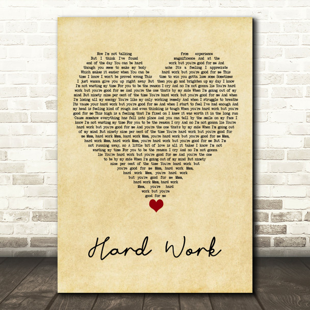 Ella Henderson Hard Work Vintage Heart Song Lyric Wall Art Print