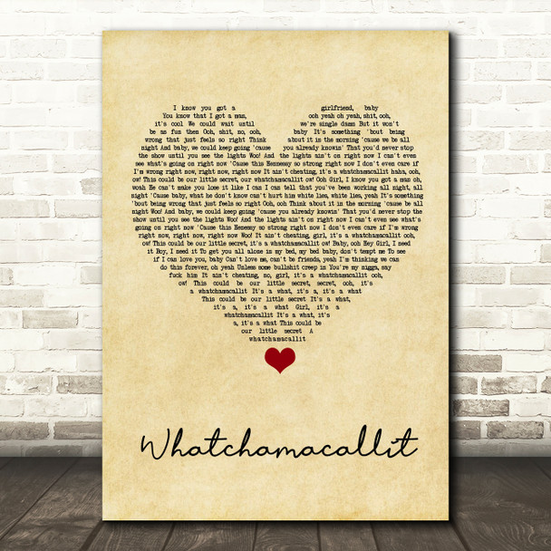 Ella Mai, Chris Brown Whatchamacallit Vintage Heart Song Lyric Wall Art Print