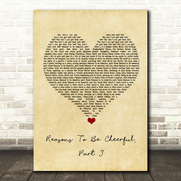 Ian Dury & The Blockheads Reasons To Be Cheerful, Part 3 Vintage Heart Song Lyric Wall Art Print