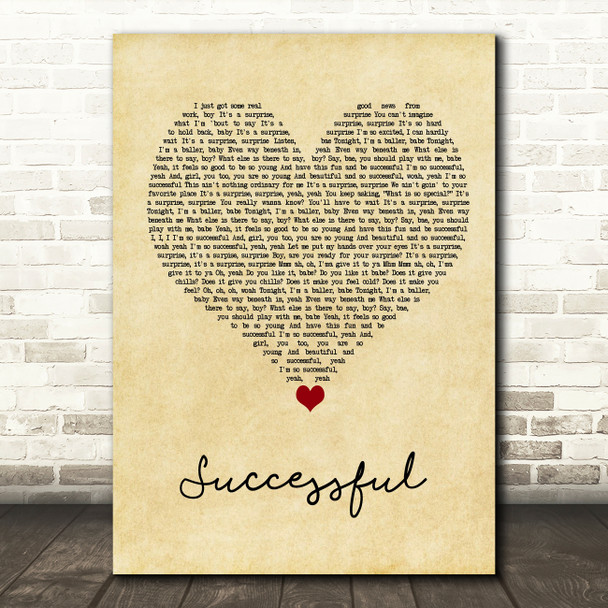 Ariana Grande Successful Vintage Heart Song Lyric Wall Art Print