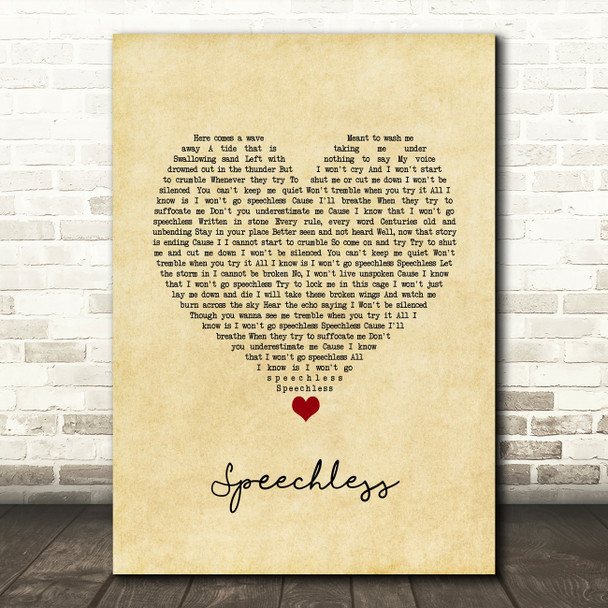 Naomi Scott Speechless Vintage Heart Song Lyric Wall Art Print