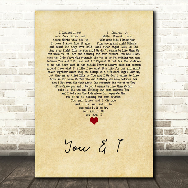 One Direction You & I Vintage Heart Song Lyric Wall Art Print