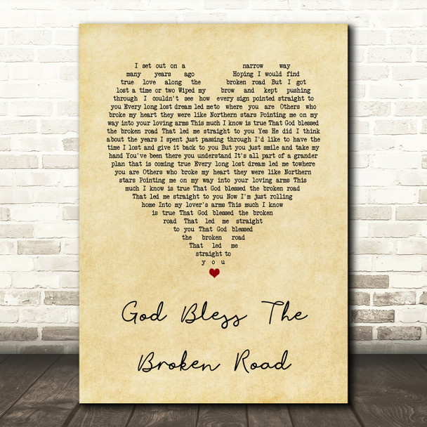 Rascal flats God Bless The Broken Road Vintage Heart Song Lyric Wall Art Print