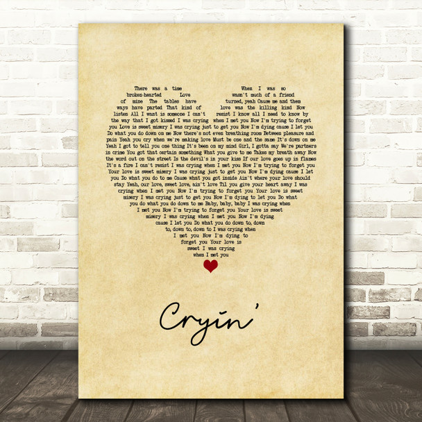 Aerosmith Cryin' Vintage Heart Song Lyric Quote Music Print