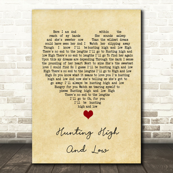 A-ha Hunting High And Low Vintage Heart Song Lyric Quote Music Print
