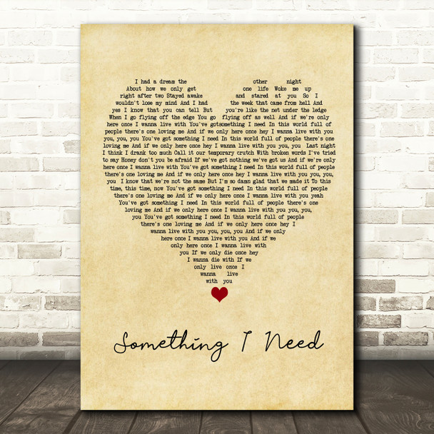 Ben Haenow Something I Need Vintage Heart Song Lyric Quote Music Print