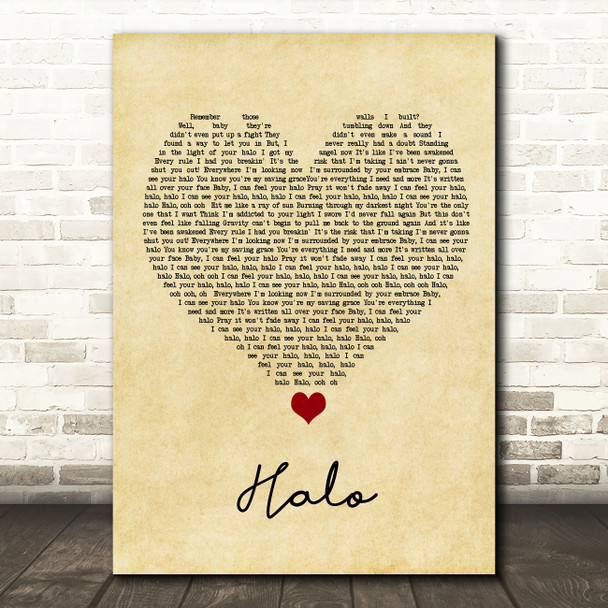 Beyonce Halo Vintage Heart Song Lyric Quote Music Print