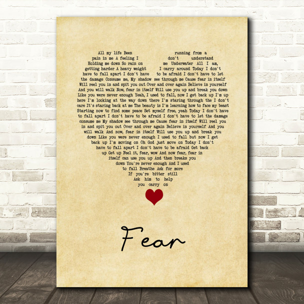 Blue October Fear Vintage Heart Song Lyric Quote Music Print
