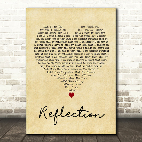 Christina Aguilera Reflection Vintage Heart Song Lyric Quote Music Print