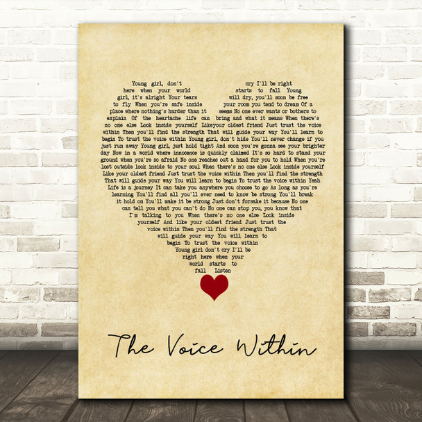 Christina Aguilera The Voice Within Vintage Heart Song Lyric Quote Music Print