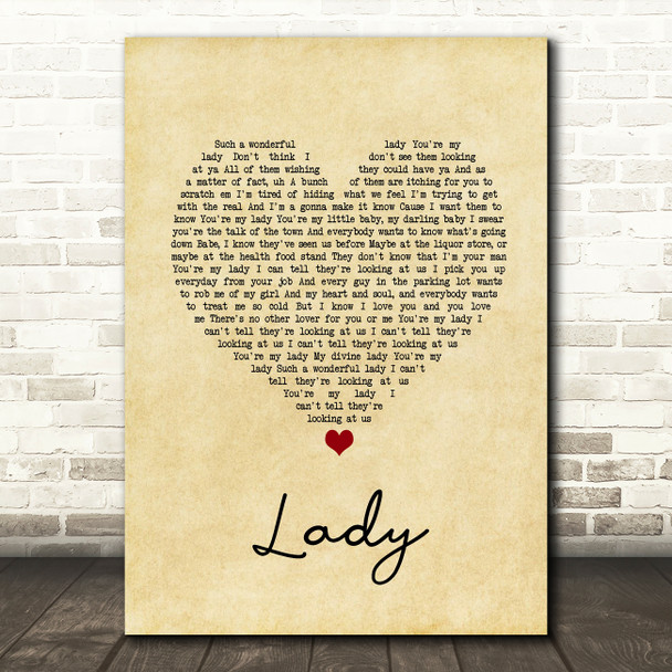 D'Angelo Lady Vintage Heart Song Lyric Quote Music Print