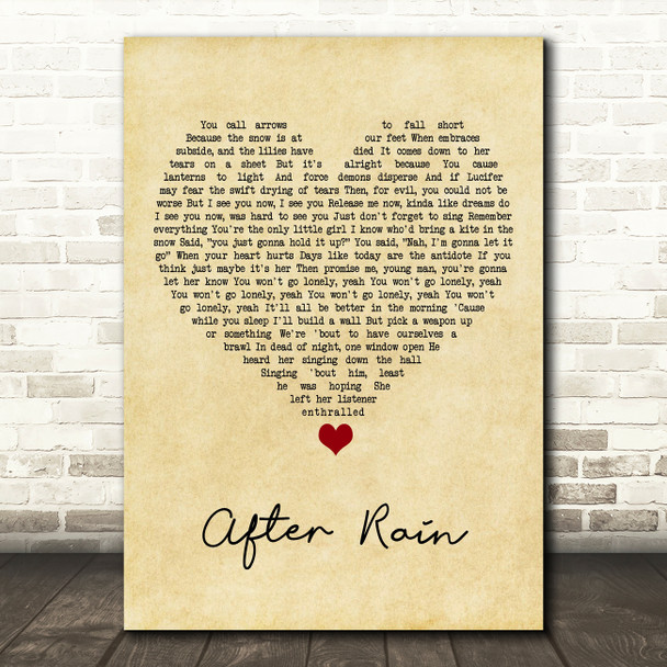 Dermot Kennedy After Rain Vintage Heart Song Lyric Quote Music Print