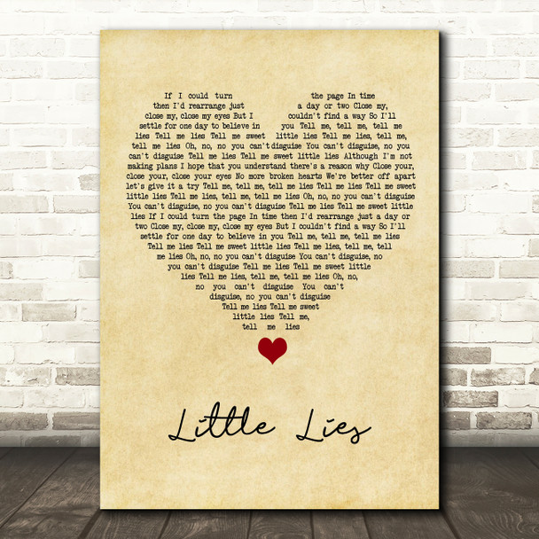 Fleetwood Mac Little Lies Vintage Heart Song Lyric Quote Music Print