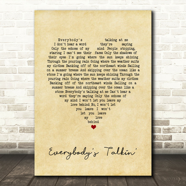 Harry Nilsson Everybody's Talkin' Vintage Heart Song Lyric Quote Music Print