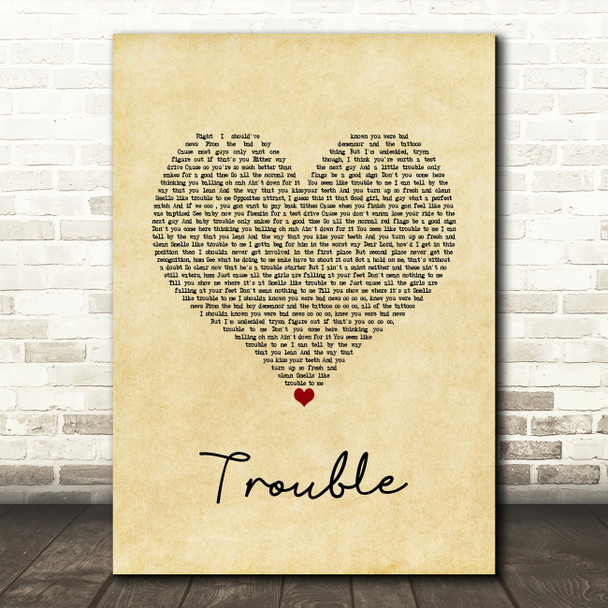 Iggy Azalea Trouble Vintage Heart Song Lyric Quote Music Print