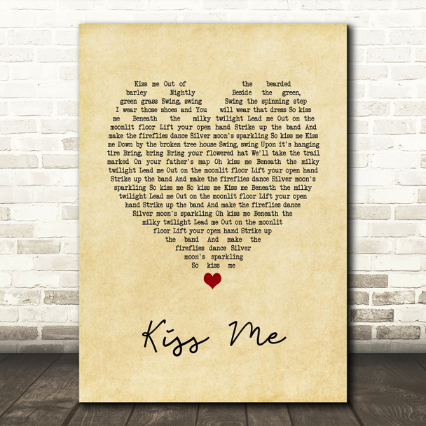 Jason Walker Kiss Me Vintage Heart Song Lyric Quote Music Print