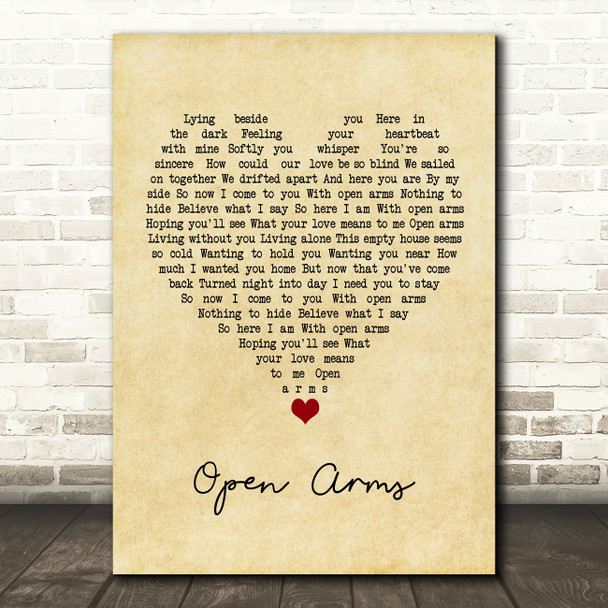 Journey Open Arms Vintage Heart Song Lyric Quote Music Print
