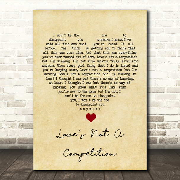 Kaiser Chiefs Love's Not A Competition Vintage Heart Song Lyric Quote Music Print