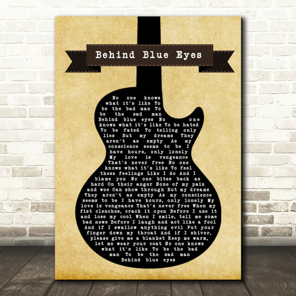 The Who Behind Blue Eyes Black Guitar Song Lyric Quote Music Print