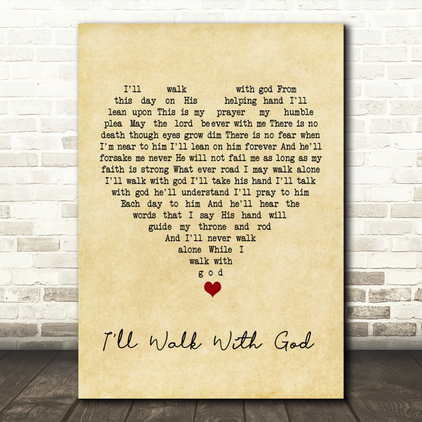 Mario Lanza I'll Walk With God Vintage Heart Song Lyric Quote Music Print