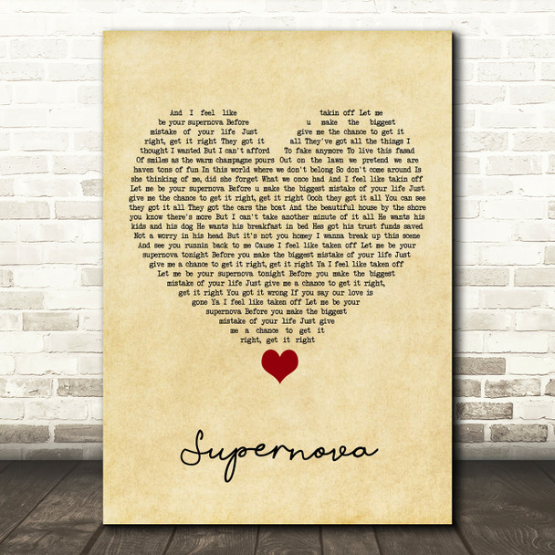 Mr Hudson Supernova Vintage Heart Song Lyric Quote Music Print