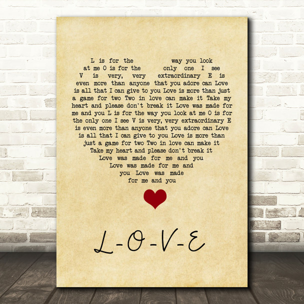 Nat King Cole L-O-V-E Vintage Heart Song Lyric Quote Music Print