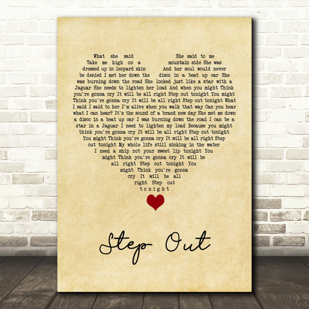 Oasis Step Out Vintage Heart Song Lyric Quote Music Print