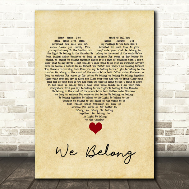 Pat Benatar We Belong Vintage Heart Song Lyric Quote Music Print