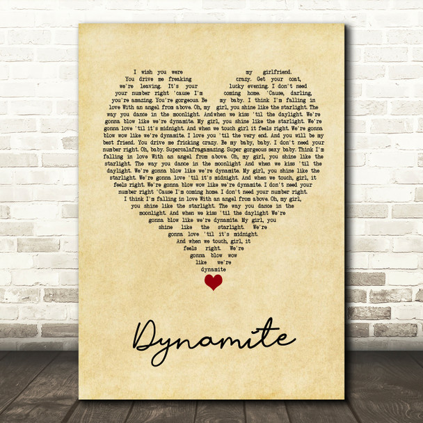 Roadtrip Dynamite Vintage Heart Song Lyric Quote Music Print