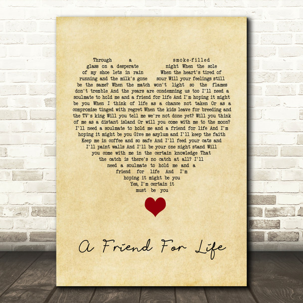 Rod Stewart A Friend For Life Vintage Heart Song Lyric Quote Music Print