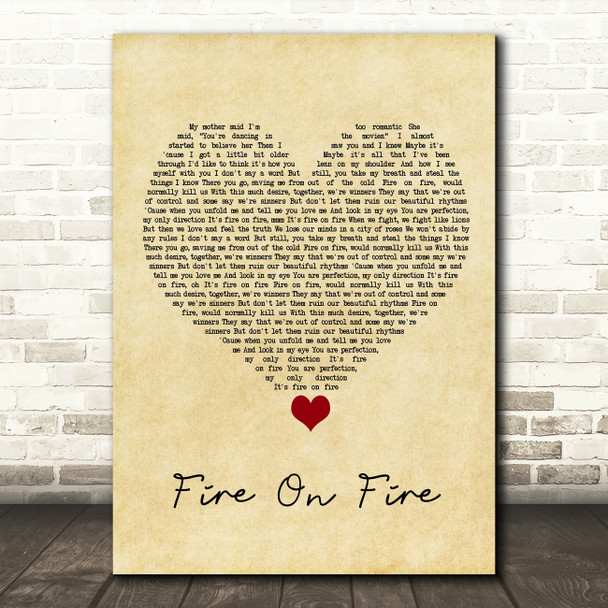 Sam Smith Fire On Fire Vintage Heart Song Lyric Quote Music Print