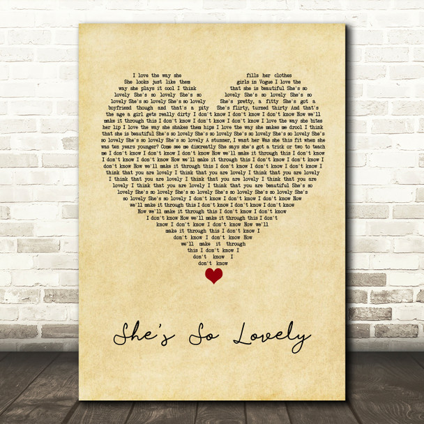 Scouting For Girls She's So Lovely Vintage Heart Song Lyric Quote Music Print