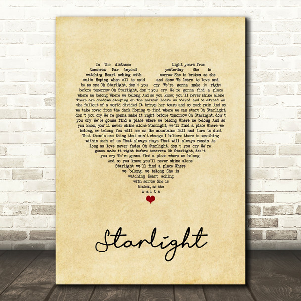 Slash Feat. Myles Kennedy Starlight Vintage Heart Song Lyric Quote Music Print