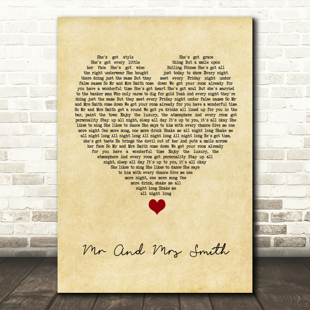 Stereophonics Mr And Mrs Smith Vintage Heart Song Lyric Quote Music Print