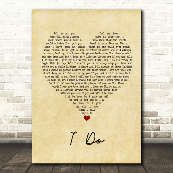 Westlife I Do Vintage Heart Song Lyric Quote Music Print