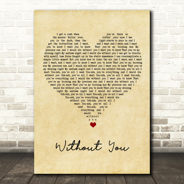 Westlife Without You Vintage Heart Song Lyric Quote Music Print