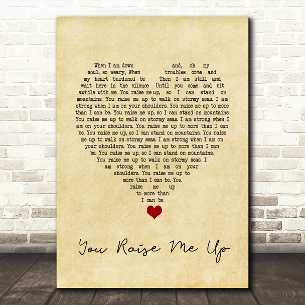 Westlife You Raise Me Up Vintage Heart Song Lyric Quote Music Print