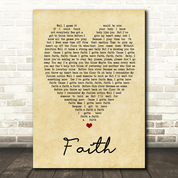 George Michael Faith Vintage Heart Song Lyric Quote Print