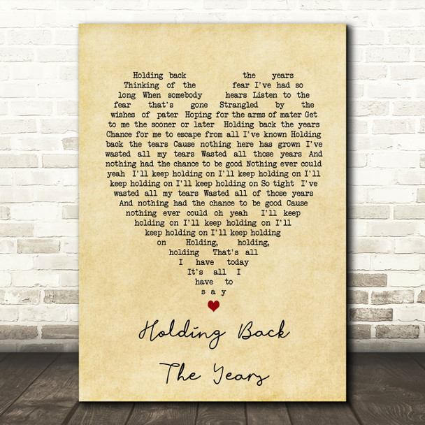 Simply Red Holding Back The Years Vintage Heart Song Lyric Quote Print