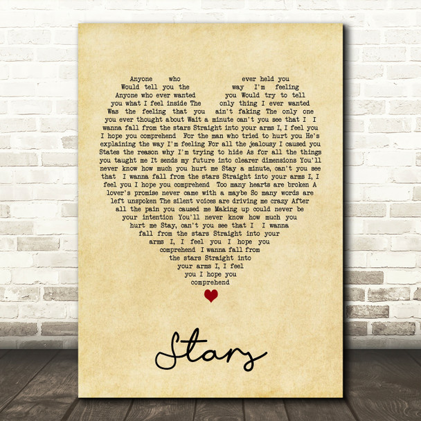 Simply Red Stars Vintage Heart Song Lyric Quote Print